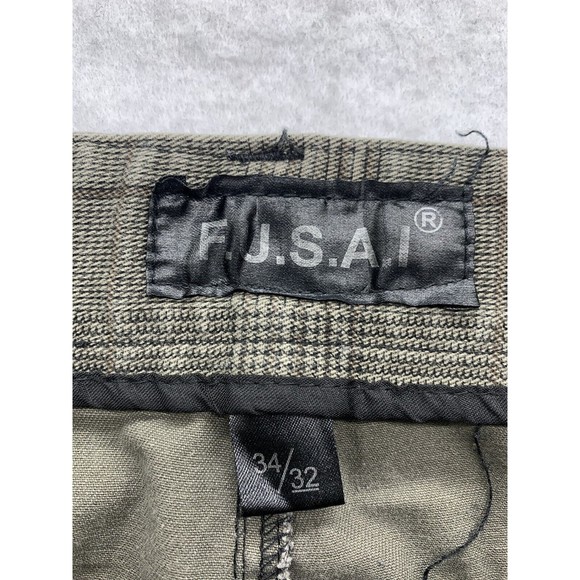 F.J.S.A.I Pants Men Size Size 34/32 Khaki Embellish Pockets Zippers Plaid Check - Picture 3 of 16